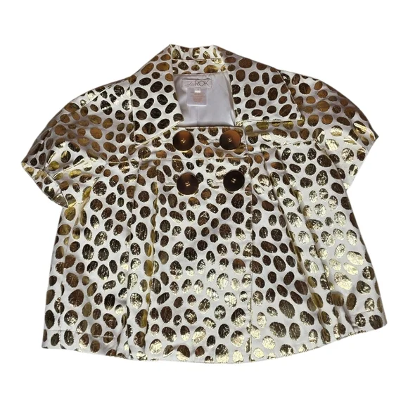 LaROK Metallic Leopard Print Cropped Jacket Short Sleeve Double Breasted S
